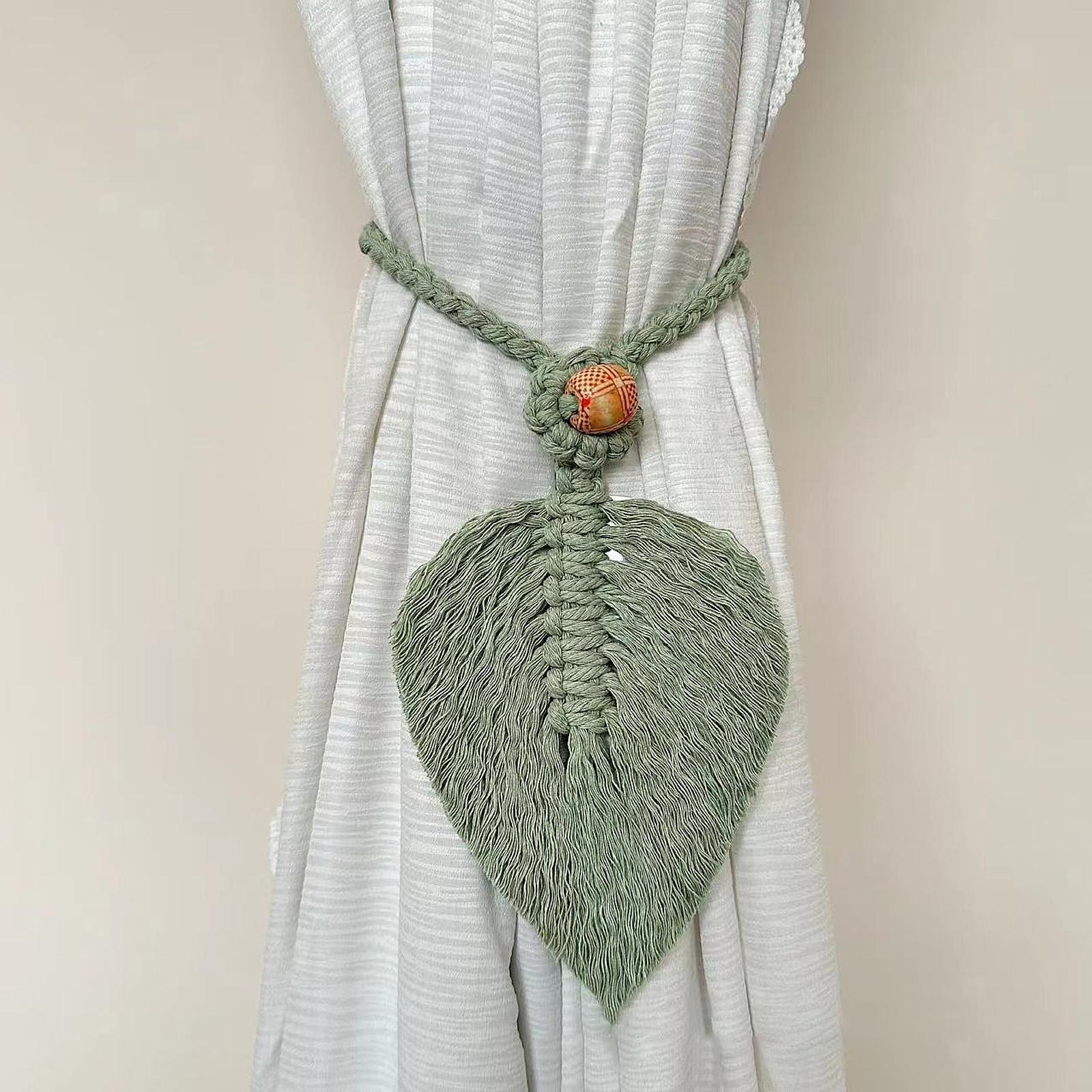 

Handwoven Bohemian Curtain Tiebacks Macrame Leaf Design Window Drapery Holdbacks with Decorative Bead for Home Window Treatment One Size