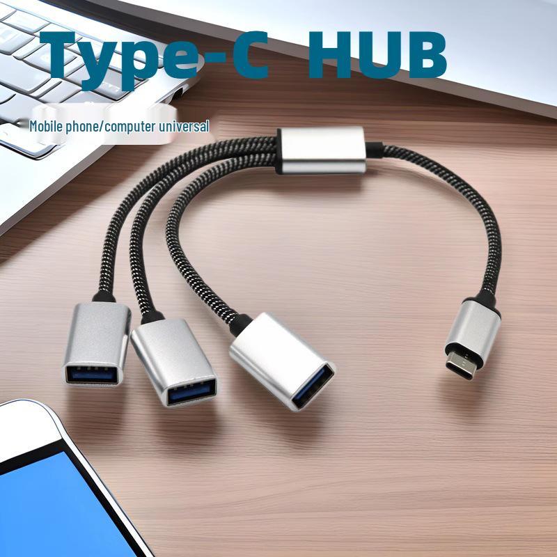 Type-C 4-in-1 USB 2.0 Hub: 2 USB + 1 Type-C Ports