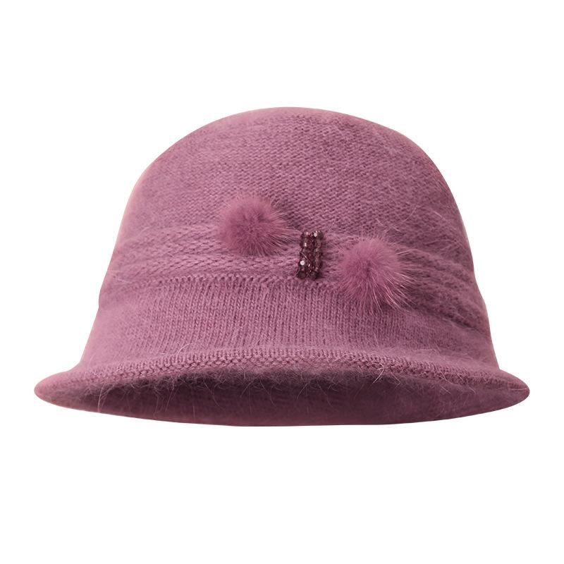 Middle-aged Elderly Autumn and Winter Rabbit Fur Knitted Hat Old Lady Fisherman Hat Children Thickened Warm Grandma Wool Hat