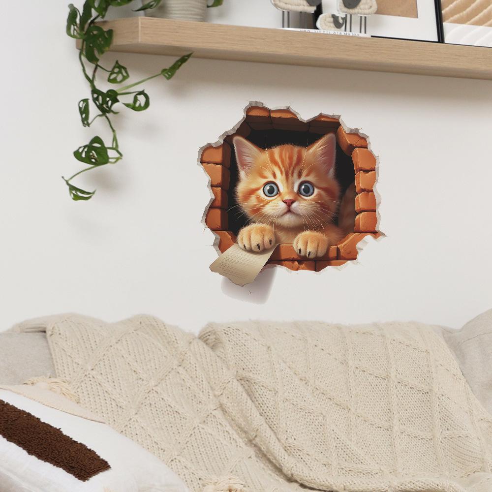 Peek-a-Boo Cartoon Cat Background Wall Sticker for Bedroom Living Room Hallway Self-Adhesive Removable Decal