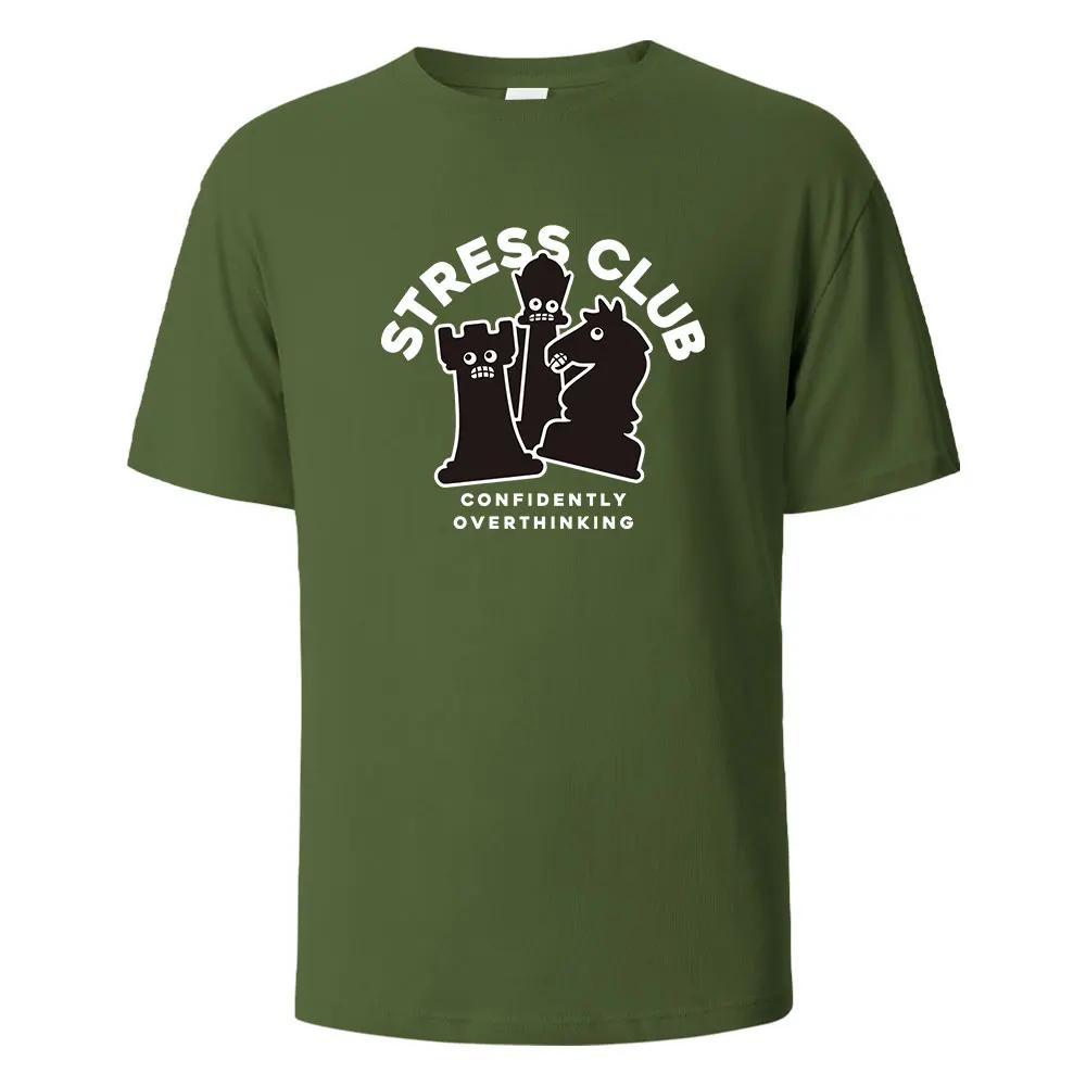 Stress Club Print T-Shirt 100% Cotton Summer Tees For UnisexOversize Casual Tops
