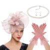 4IN1 Costume Tulle Hair Accessories Fascinator Hat Gloves Necklace Set For Equestrian Event Formal Occasion Dressingup