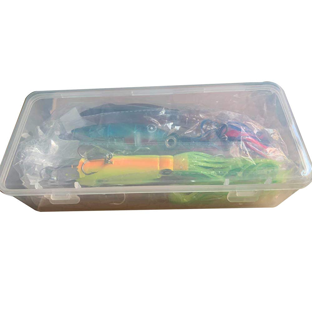 And Fishing Lure Hard Rod with Triple Floating Octopus Fishing Artificial Bait for Saltwater Marlin, Squid, Tuna, 6-color Set, 14cm, 40g, Hooks, Bait,