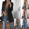 Fashion Women Solid Color Open Front Pockets Jacket Coat Long Office Blazer