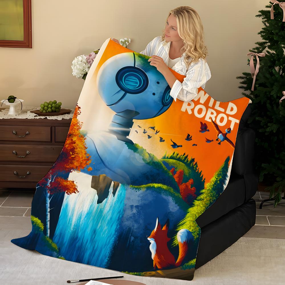 Movie T-The W-Wild R-Robot Throw Flannel Blanket, Soft Warm, Durable & Washable cute Cool