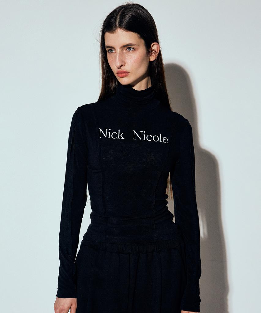 Nigaennikol Nicole Pintuck Line Turtleneck Top_Black