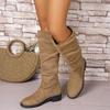 New casual large size stacking boots suede western boots tall thick heel fashion boots pleated boots