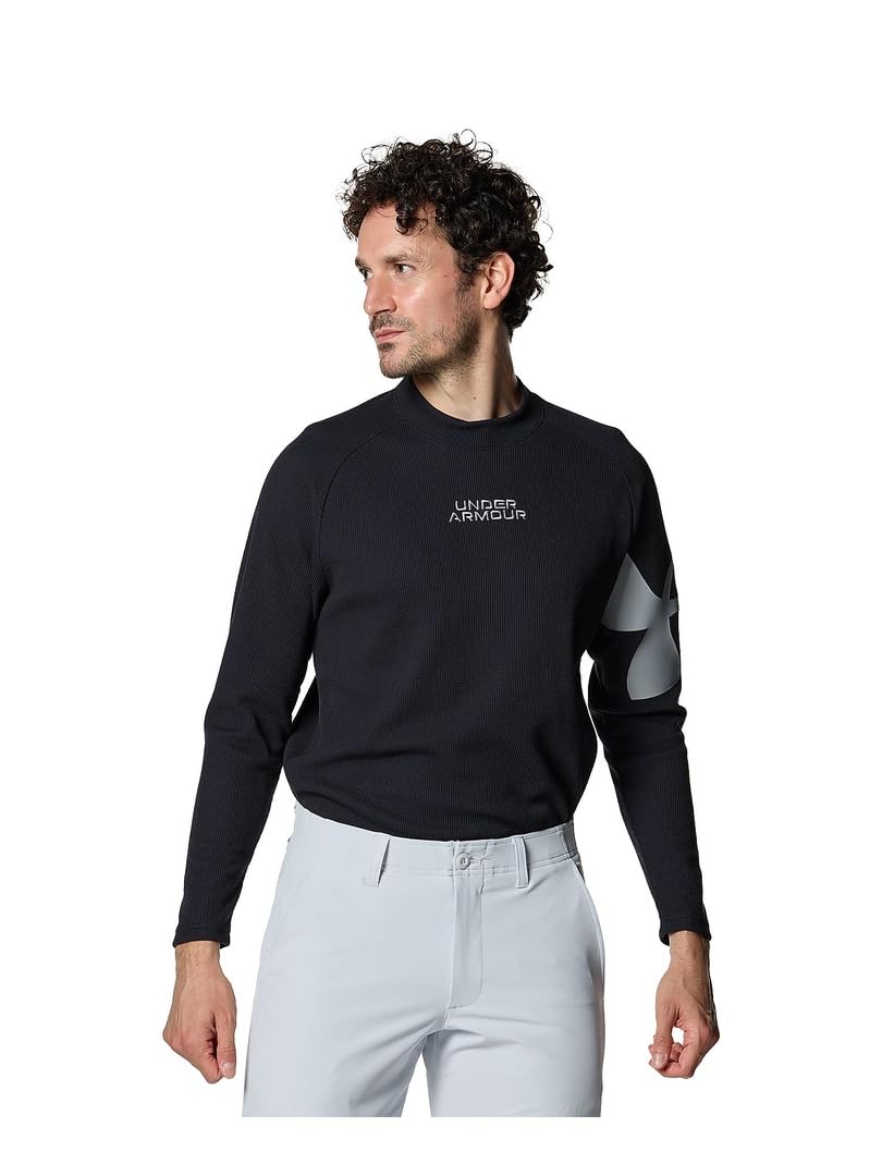 

UA Waffle Long Sleeve Mock Neck Shirt Black Mod Gray LG [Under Armour]