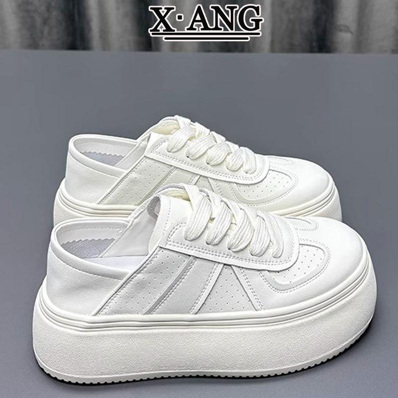 Cowhide version thick-soled heightening little white shoes children's versatile board shoes spring and summer new two-wear casual single shoes