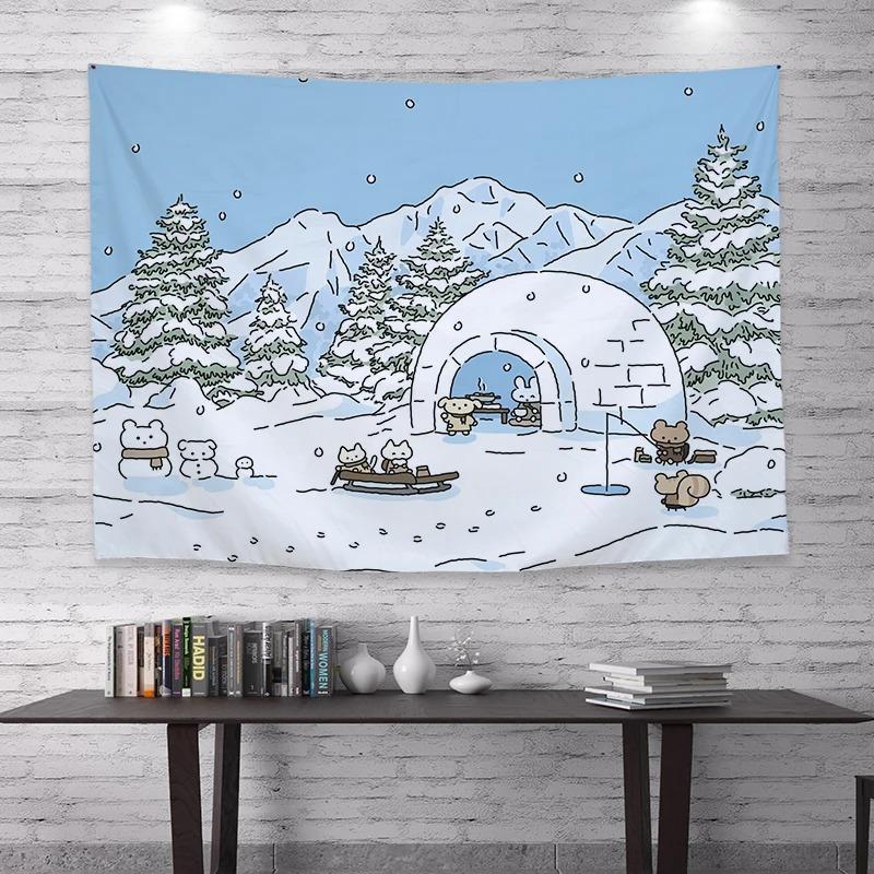 Cartoon Illustration Cat Print Hanging Cloth Home Wall Decoration Tapestry Bedroom Living Room Tapestry