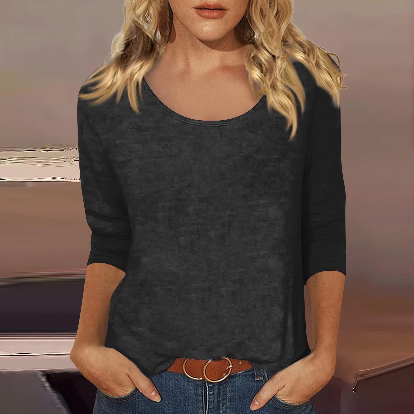 

Женские футболки с милым принтом, блузки, повседневные базовые топы больших размеров, пуловеры для рубашек с рукавами 3/4 XXL чёрный