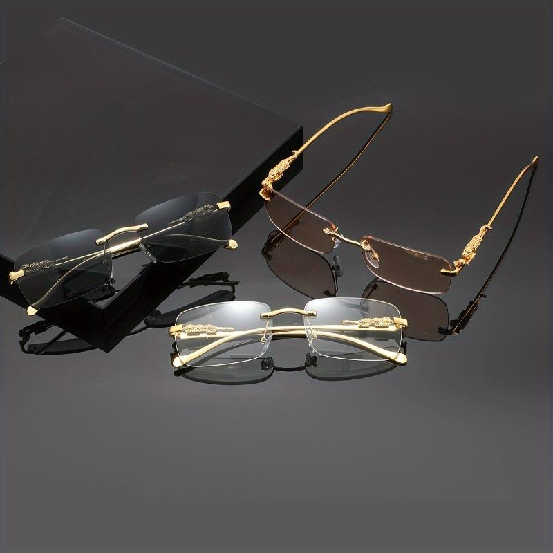 A Distinctive Pair of Glasses Featuring a Leopard Print Pattern with Frameless Square Lenses Ideal for Casual Events