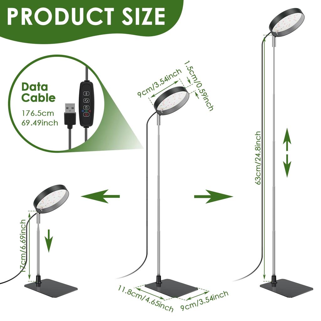 LED Grow Light Full Spectrum Plant Lamp Dimmable 3 Modes Height Adjustable Indoor Plants Light 3/9/12H Timer 10-Level Dimming