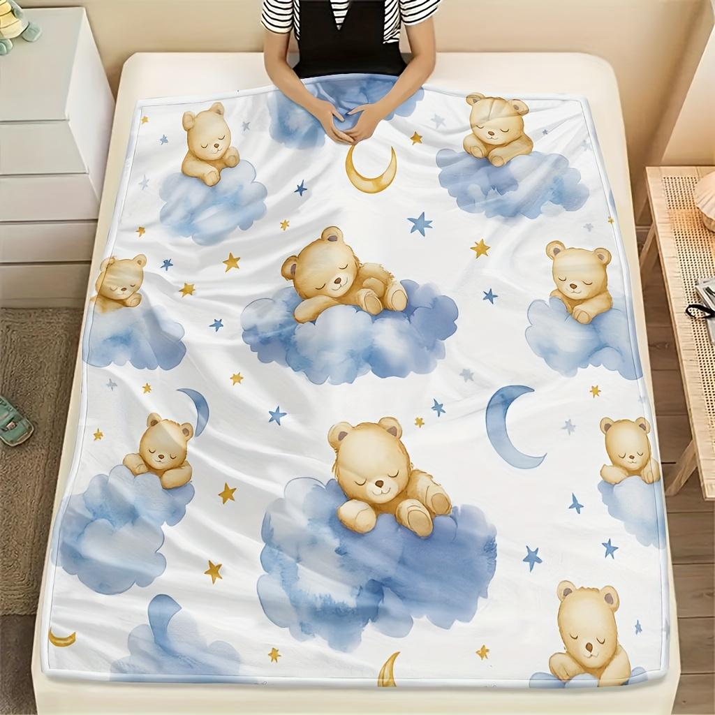 1pc Bohemian Bear & Cloud Blanket - Quilted Soft Breathable Cooling Bedspread, Cute Bear Cloud Animal Print Suitable for S, All-Season Cozy