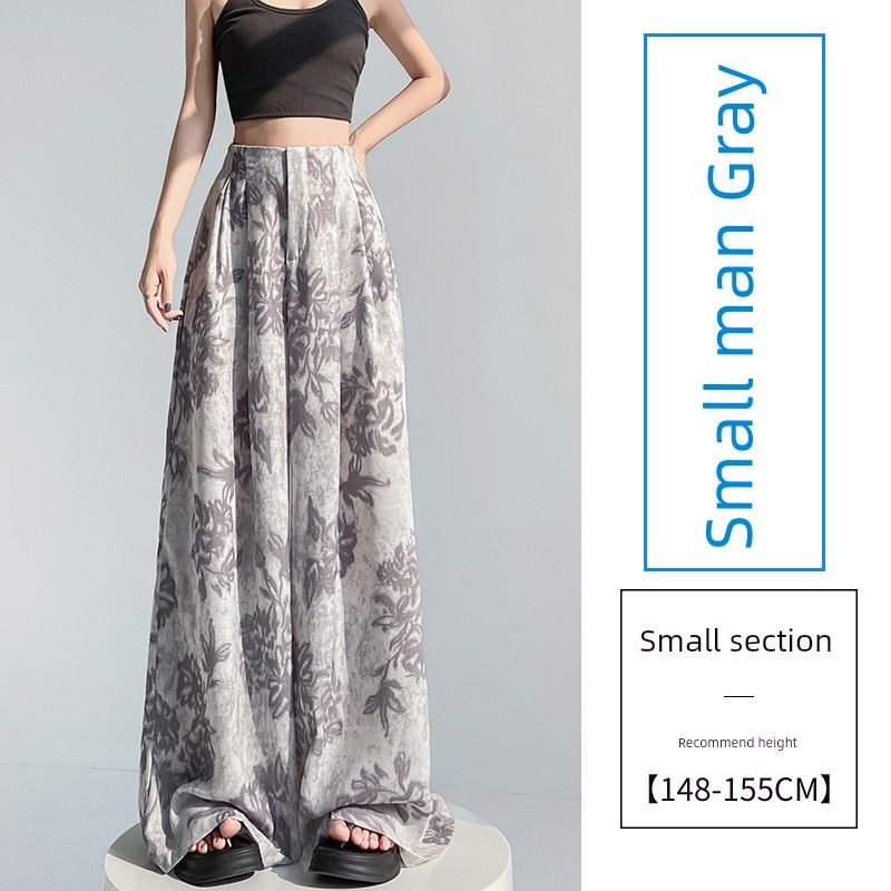 Small ICE Cotton Hemp Printing Work Clothing High Waist Elastic Slim Looking Loose Straight-leg Casual Loose Pants Mop Pants Women