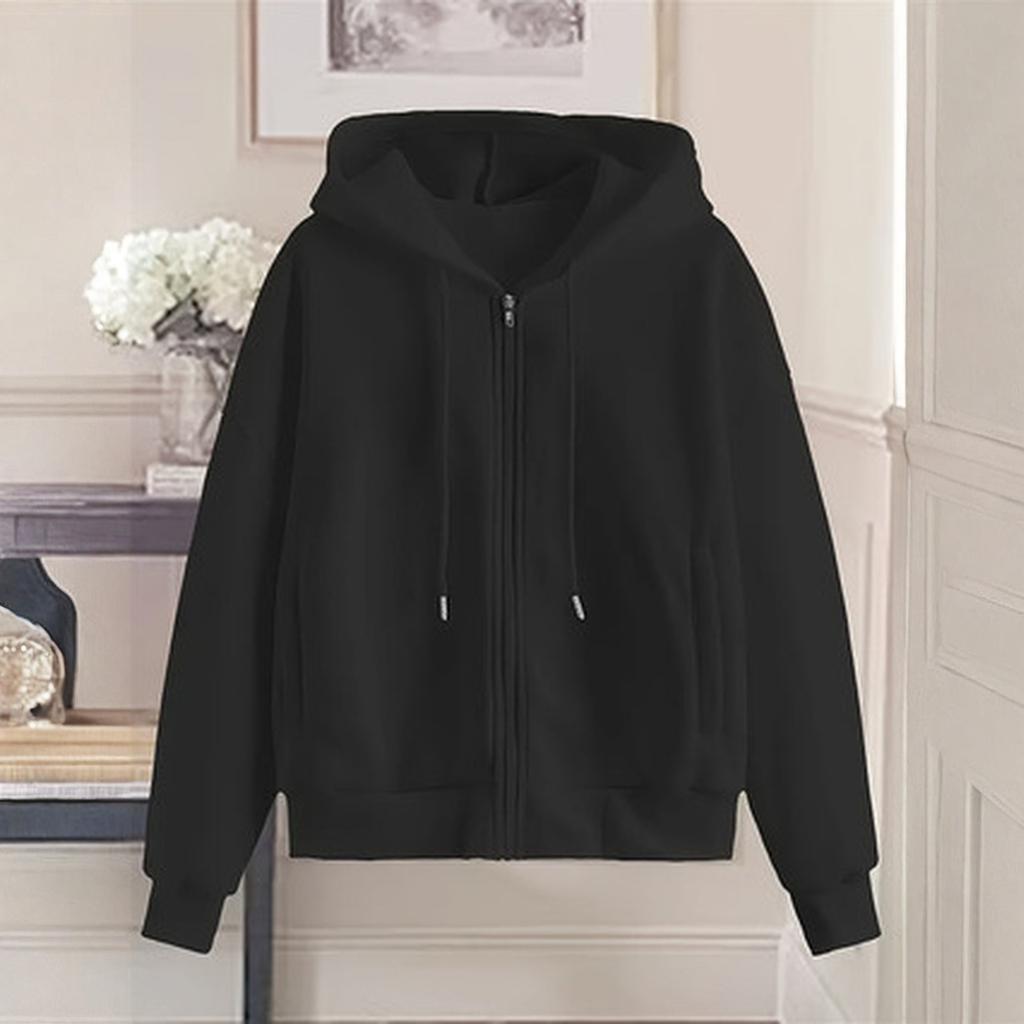 Women's Plus Size Loose Comfortable Casual Fashionable Solid Color V-Neck Long Sleeved Sweatshirt Coat