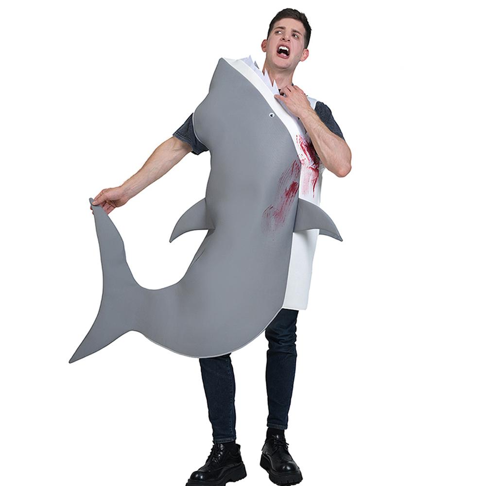 Shark Costume Jumpsuit Adult Underwater World 3d Foam Marine Creature Realistic Shark Swallowing Pullover Halloween Party Suit