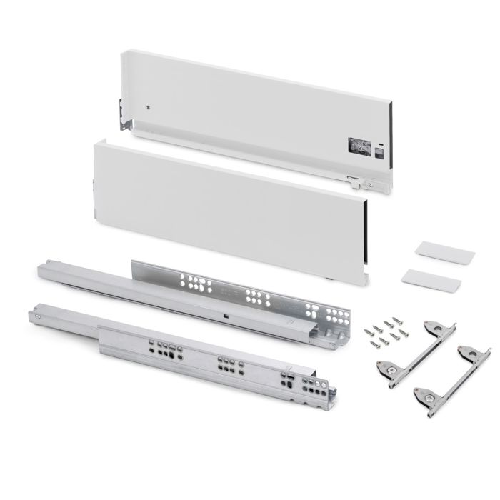 Emuca Vertex External Drawer with 3D Adjustments Height 178mm, 40kg, Depth 500mm, Steel, Painted In White