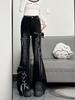 Hot Girl Black Bow Tie Lace-Up Flare Jeans - Women's Micro-Flare Winter Design 2025