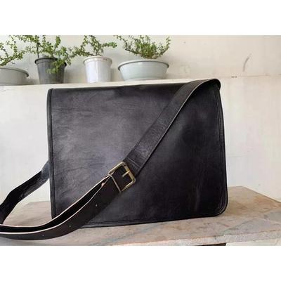 Vintage Leather Messenger Satchel Genuine Laptop Bag Black Briefcase (Black)
