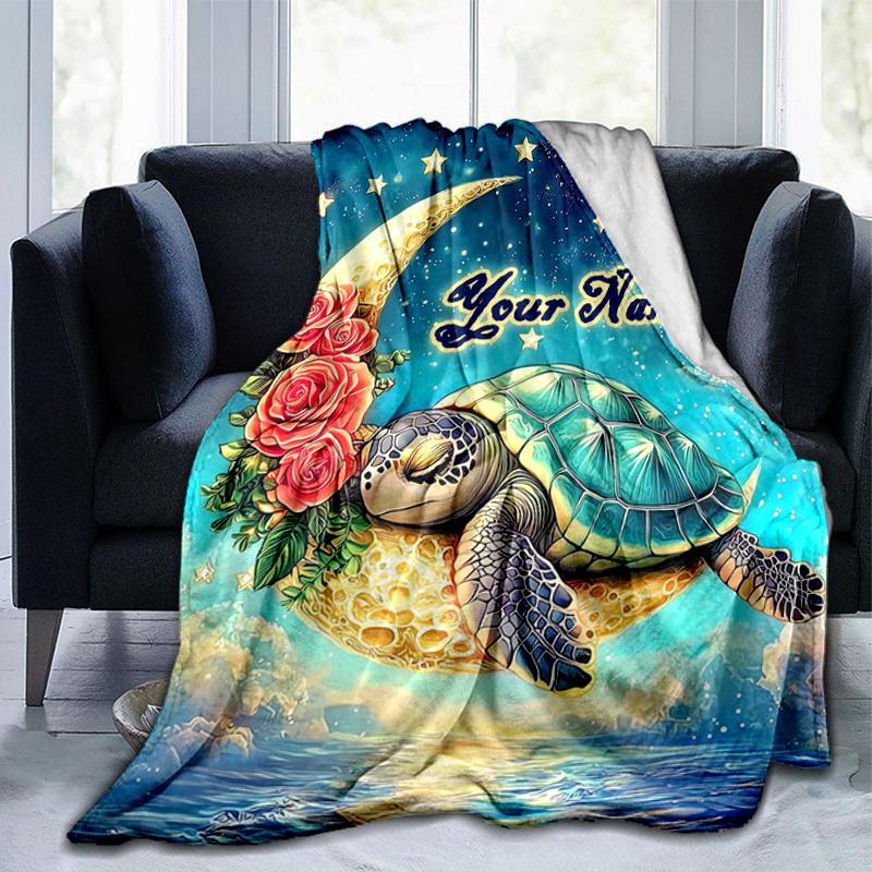 1PC Custom Name Sea Turtle Dreams Flannel Blanket Versatile,all-season Throw Suitable for the Living Room,bedroom,camping,travel,and Gift