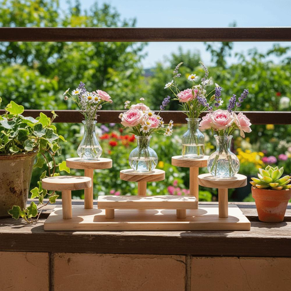 Multi-functional Wooden Countertop Storage Rack Stacked Design Rustic Style Plant Stand Multiple Tiers Standing Shelves Desktop