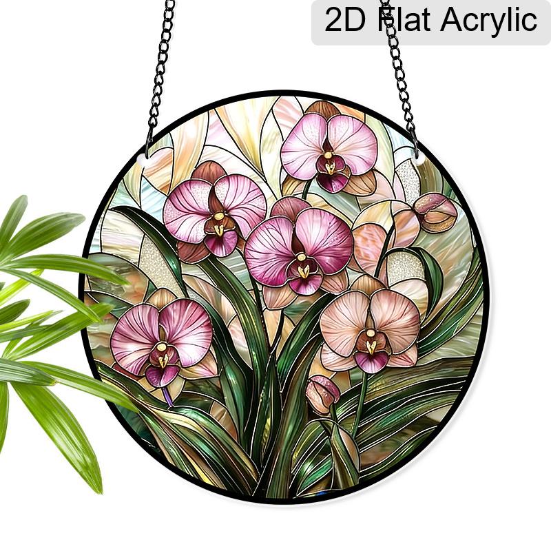 Acrylic Orchid Flower Suncatcher Stained Glass Effect Window Hanging Ornament Floral Gift for Home