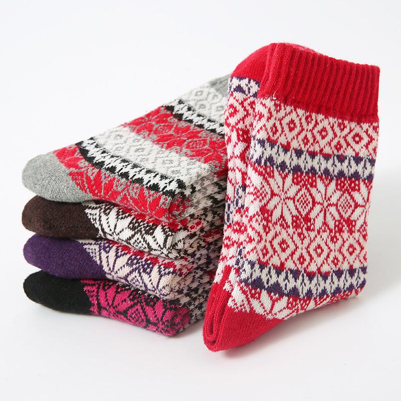 5/10 Pairs Casual Autumn Winter Thickened Warm Socks: Women's Double Layer Octagonal Flower Rabbit Wool Socks Retro Coarse Knit Women's Socks