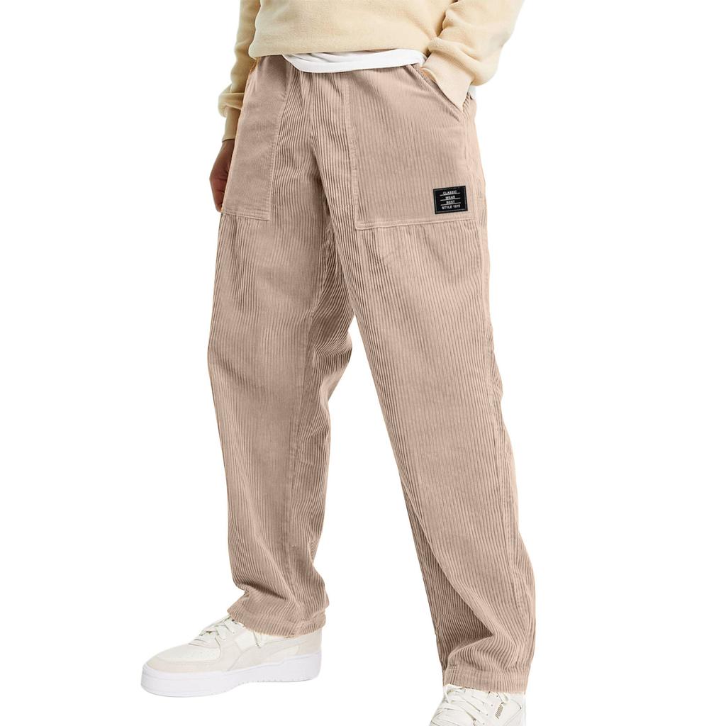 Men Baggy Loose Fit Casual Straight Leg Uncuffed Cargo Sweatpants Fall Winter Velvet Long Trousers