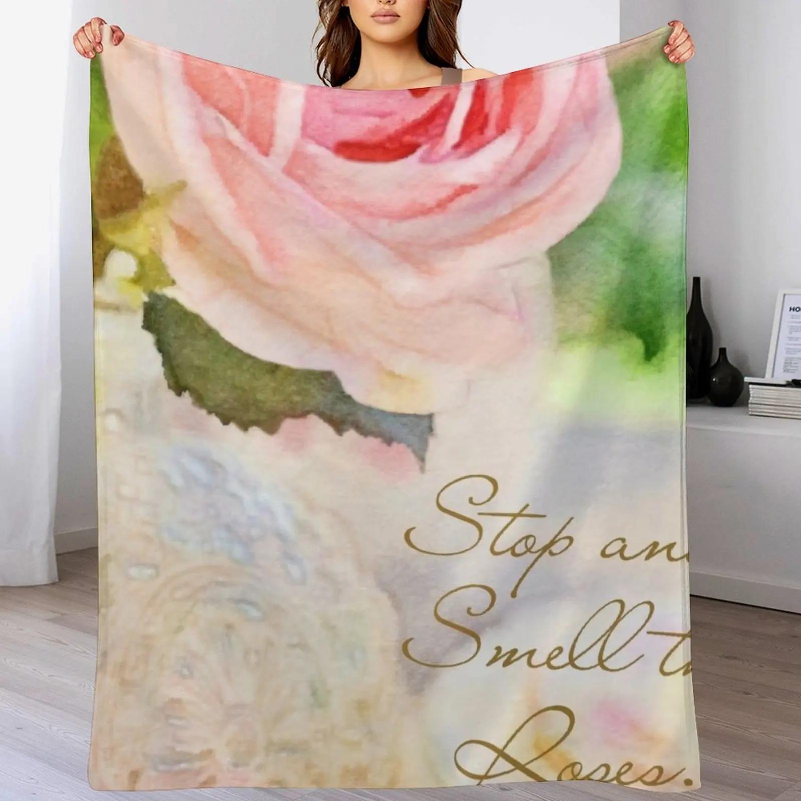

Stop and Smell the Roses Throw Blanket Modern Design Soft Blanket for Home Decor 102x76cm(40x30in)