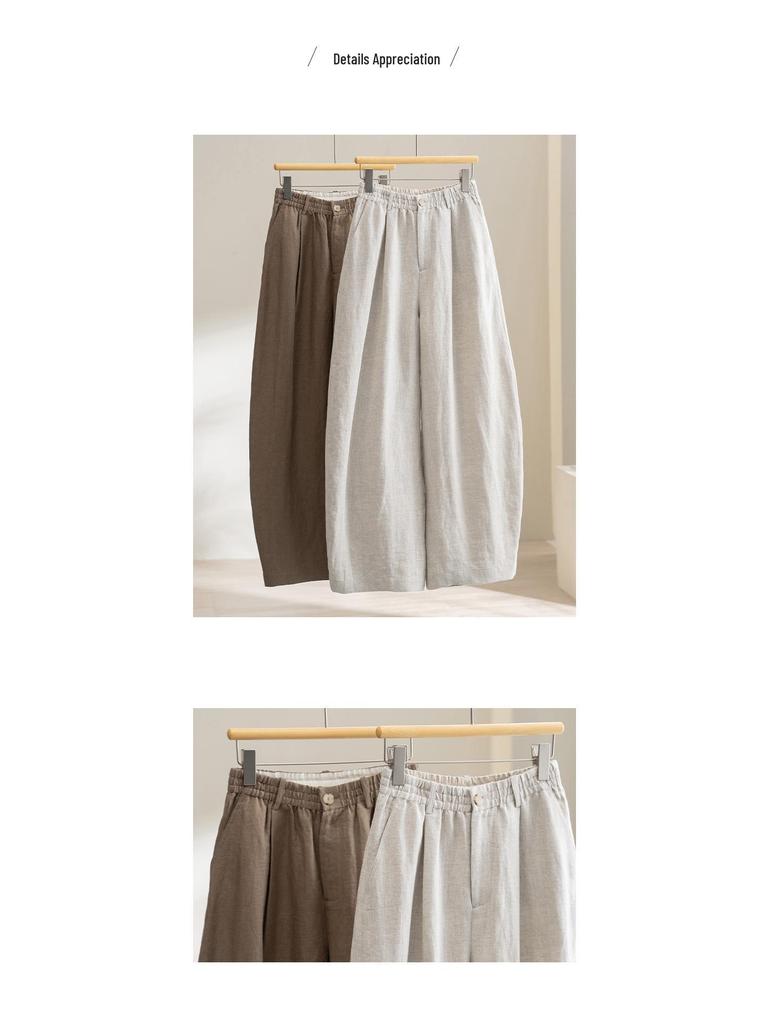 Women's Linen Wide-Leg High-End Curve Pants, Breathable Elastic Waist, Spring/Summer Style