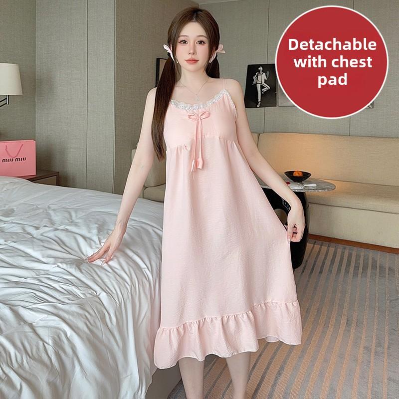 

Женская ночная рубашка с V-образным вырезом больших размеров M-5XL, летняя однотонная, с кружевом, повседневная, свободного покроя, ночная рубашка с нагрудной подкладкой, домашняя одежда 4XL