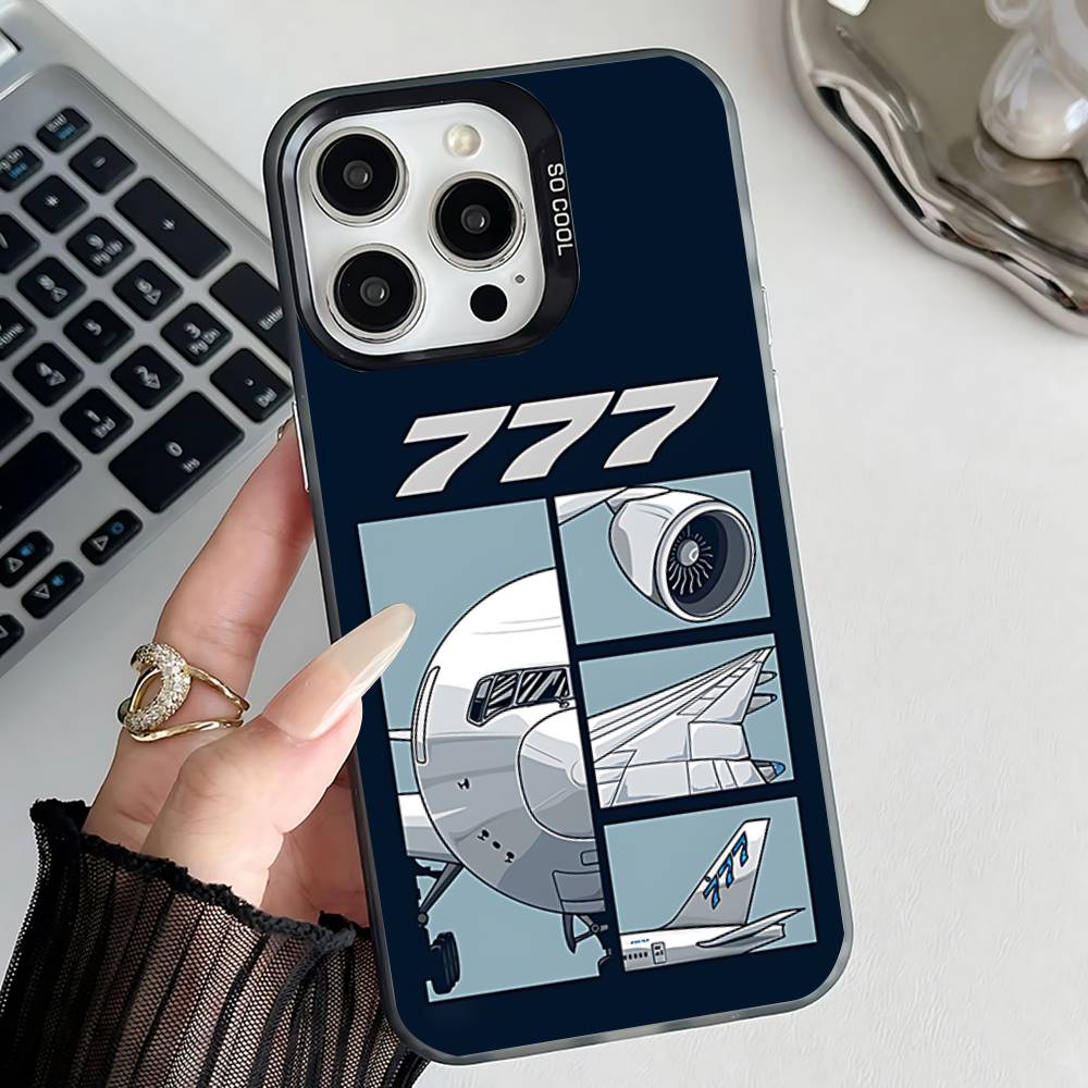 B-BoeingS 777 Лучший Самолет Чехол для Телефона Для iPhone 17,16,15,14,13,12,11,Pro,Max,Plus,E,Air,Mini Черный IMD Чехол iPhone11PROMAX