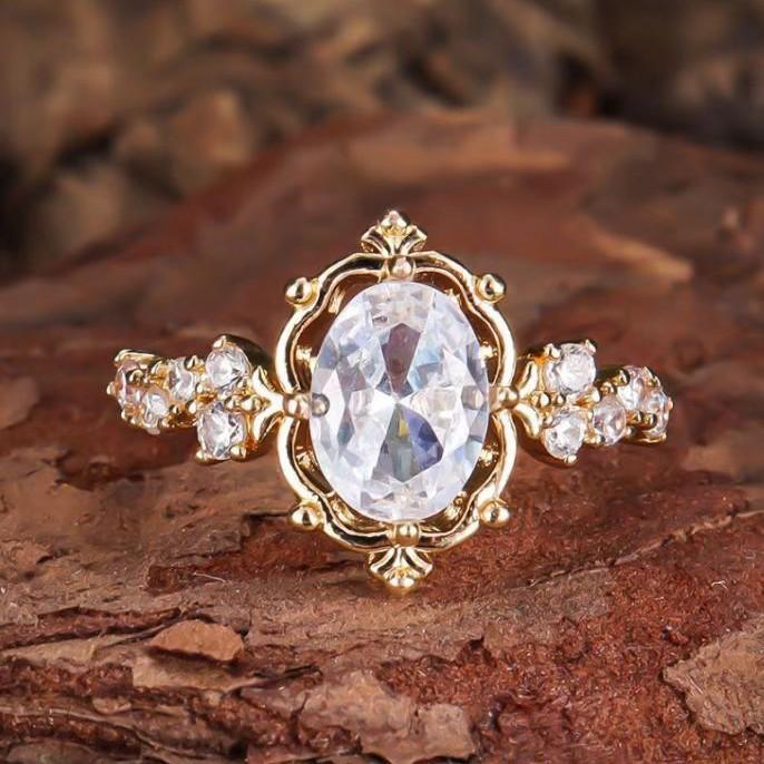 Luxo Cristal Rosa Zircão Oval Pedra Flor Anéis para Mulheres Vintage Cor Ouro Rosa Aliança de Casamento Jóias de Noiva Presente de Noivado