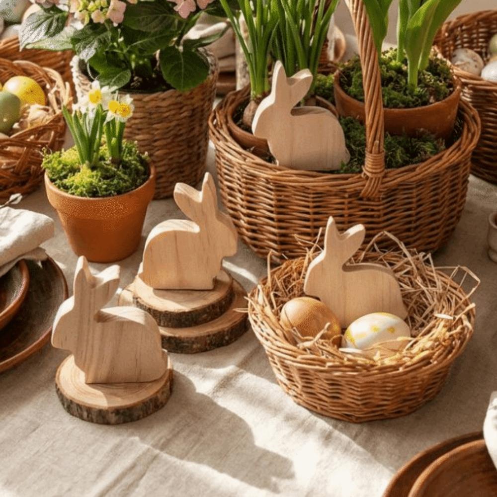 6Pcs Standing Easter Rabbit Ornaments Unfinished Bunny Figurine  Farmhouse Decor