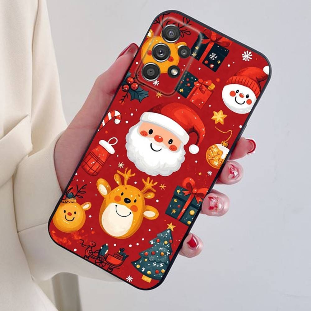 New Year Gift Cartoon Christmas Silicone Phone Case For Samsung S24,21,22,23,30,Ultra,20,Plus,Note,10,9,Black Soft Silicone Case