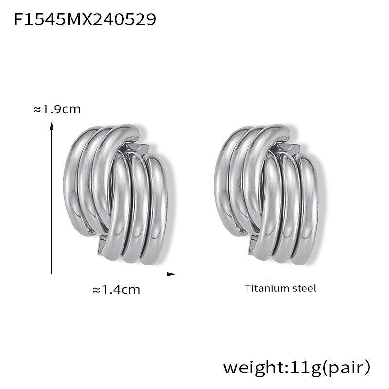 Elegant Multilayer Titanium Steel Cross Stud Earrings - French Retro Geometric Design