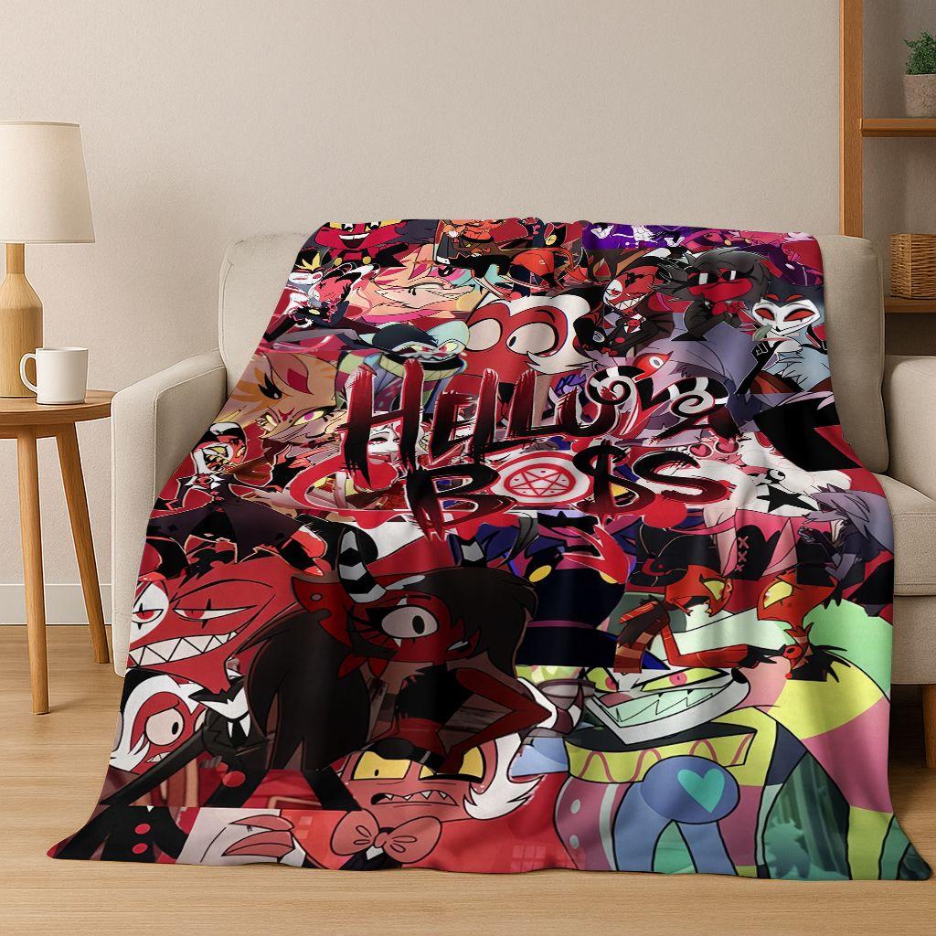 3D H-Helluva Boss Blitzo H-Hazbin Hotel Cartoon Flannel Blanket,Cozy Soft Throw Blanket for Home Bedroom Bed Sofa Cover Gift Kid