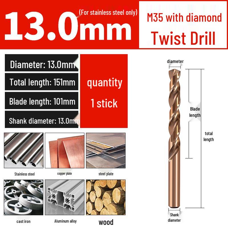 Set di punte da trapano HSS M35 al Cobalto per Legno, Metallo, Acciaio Inossidabile - Alta Durezza