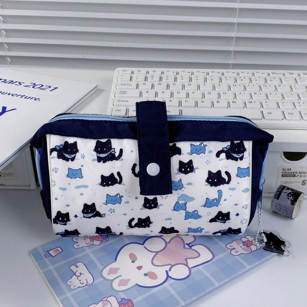 Cartoon Canvas Pen Bag Portable Large Capacity Pencil Case Multifunction Pen Pouch Gift