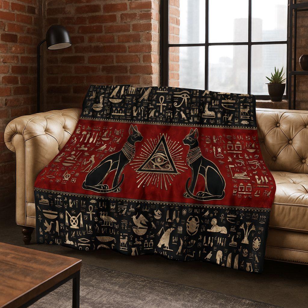Ancient Egyptian Hieroglyphic Symbols Carved Murals Flannel Blanket,Cozy Soft Throw Blanket for Home Bedroom Bed Sofa Cover Gift