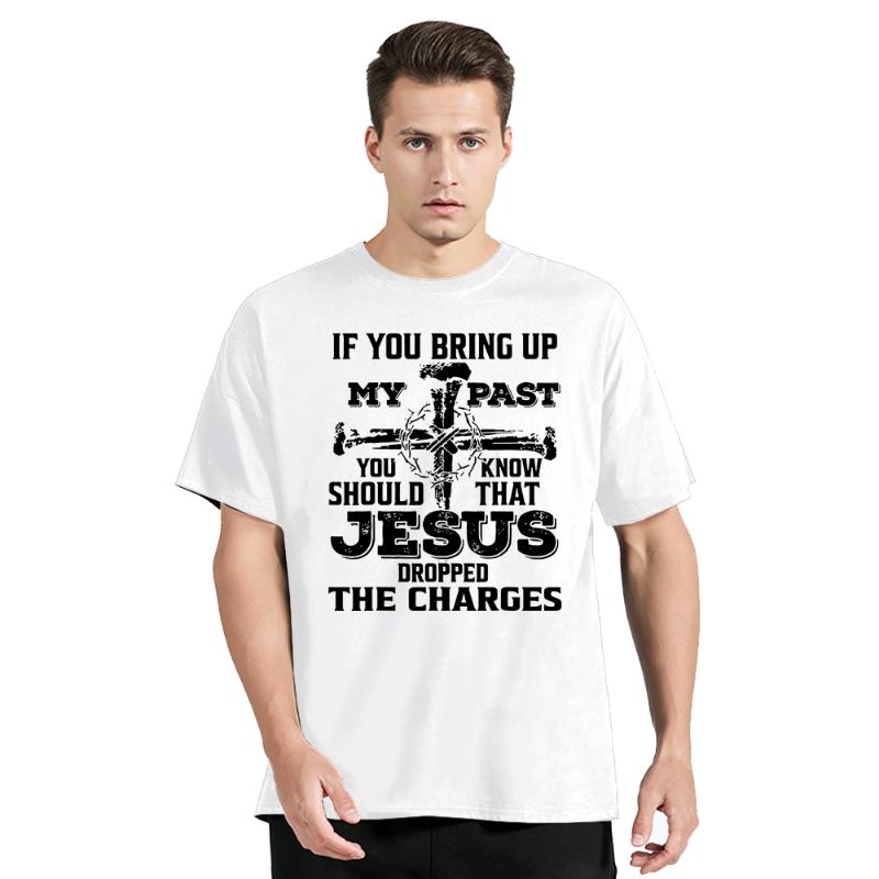 Ježíš zrušil obvinění Potisk T-shirt Vtipné Pánské oblečení Nadměrné tričko Kulatý výstřih Bavlněné tričko Nová móda Streetwear Topy