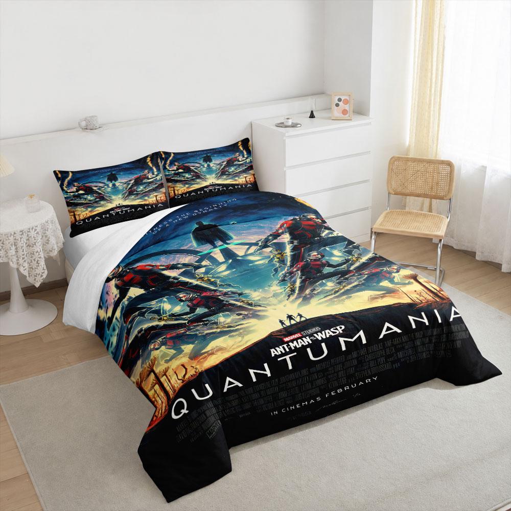 Ant-Man Quantumania Marvel Poster Bedding Set, Paul Rudd Duvet Cover Set, Vibrant Blue Quantum Realm Art