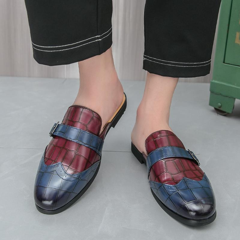 New Men's Mixed Color Half Slippers Brogues Shoes Summer Male Wedding Casual Mules Moccasins Breathable Monk Strap Loafers