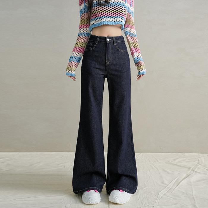 Do not stick to the legs and pull the jeans slightly. Women's New Year's New Spring and Autumn High Waist Skinny Popular Wide Leg Small Flared Pants