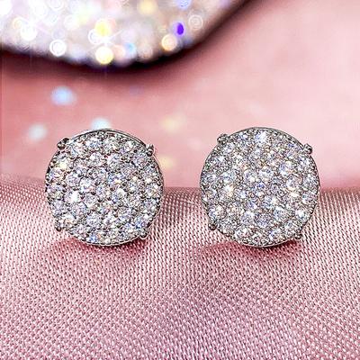 Huitan Simple Round Shaped Stud Earrings Full Zirconia Women Daily Wear Accessories Teen's Earrings Delicate Gift Trendy Jewelry