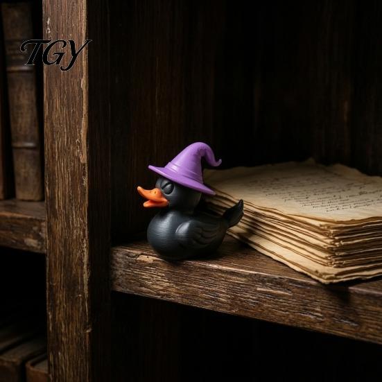 Cute Wizard Duck Decor Halloween Witch Black Figurine, 3D Printed Hat Desk Desktop Accessories for Office Decor, Spooky Tabletop Ornament