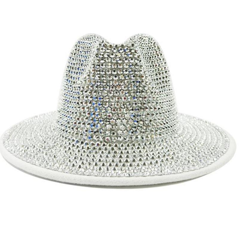 

Fedoras Rhinestone Fedora Fedora для жінок Gemstone Fedoras Jazz Cilindre Winter Handmade Performance Hat Party Hat Капелюхи Джексона M 56-58CM