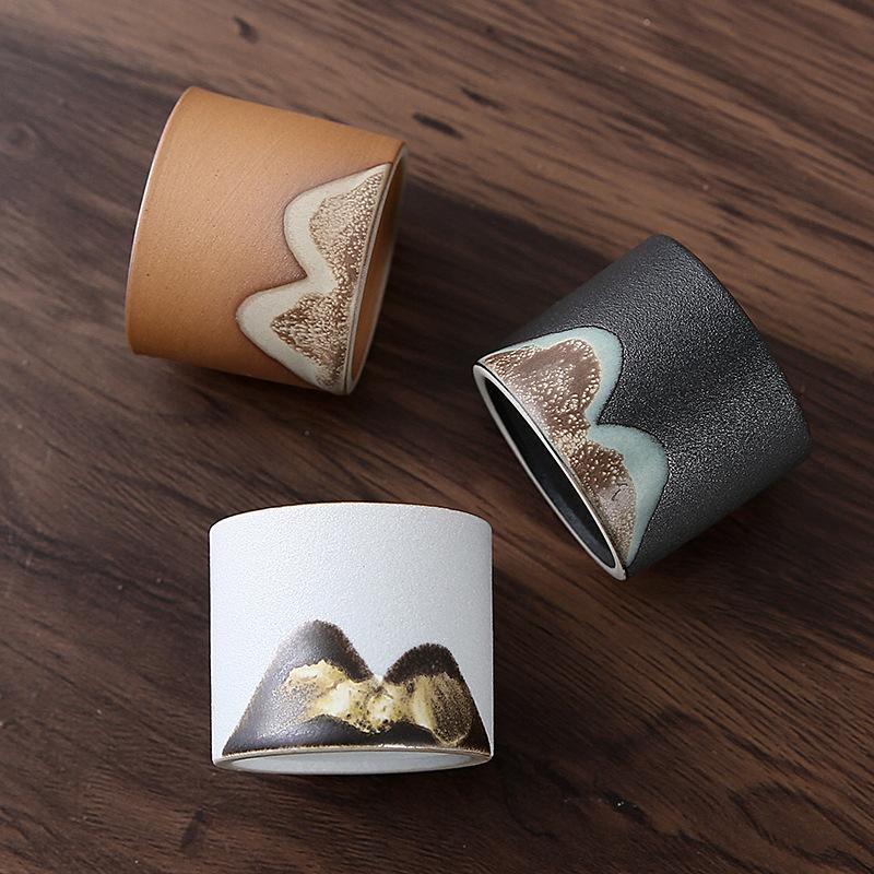 50ml/55ml Hand Drawn Mountain Shape Teacup Retro Ceramic Tea Cup Kung Fu Tea Set Coffee Cup Small Water Cup Porcelain Teaware