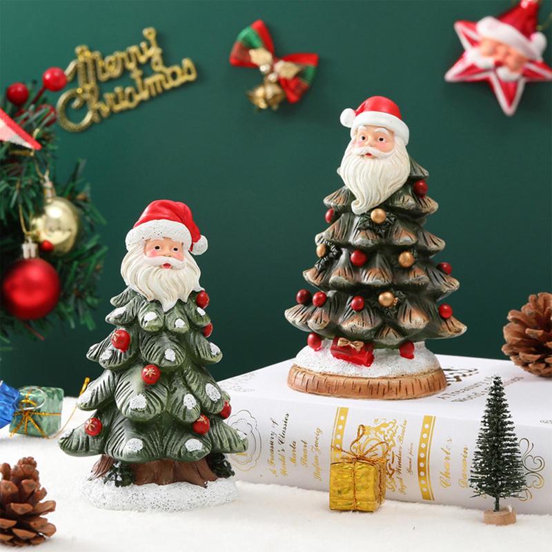 Christmas Figurines Santa Claus Tree Cute Home Decor Small Handcrafted Holiday Ornaments For Adults Kids Living Room Bedroom